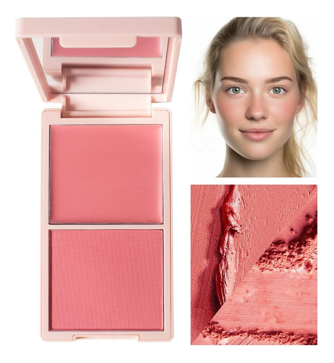 Pink Two-color High Pigment Powder and Cream Blush Palette